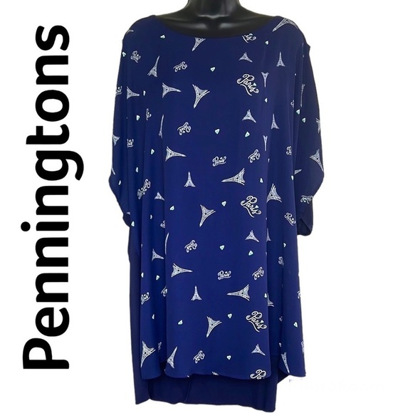 Penningtons In Every Story Sheer Paris Eiffle Cold Shoulder Top Size 4X - Picture 1 of 12